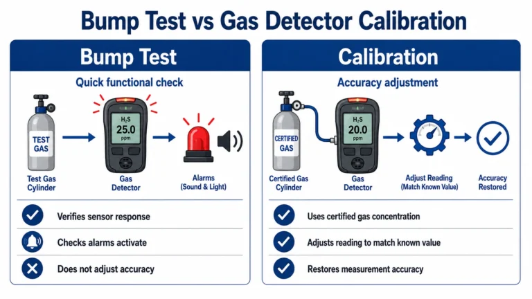 Comparison showing the difference between a bump test and full gas detector calibration